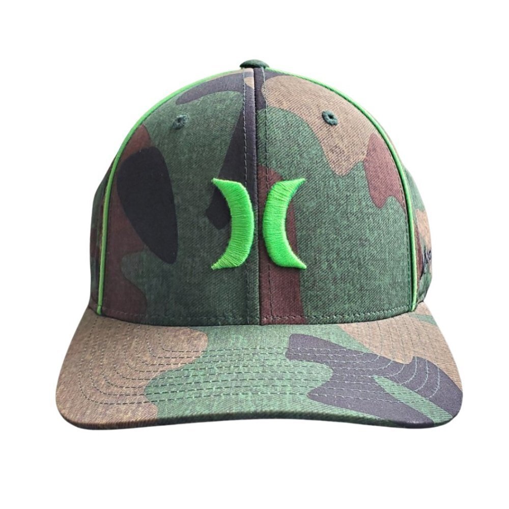 Hurley Phantom Flexfit Hat Camo Neon Green Logo S/M